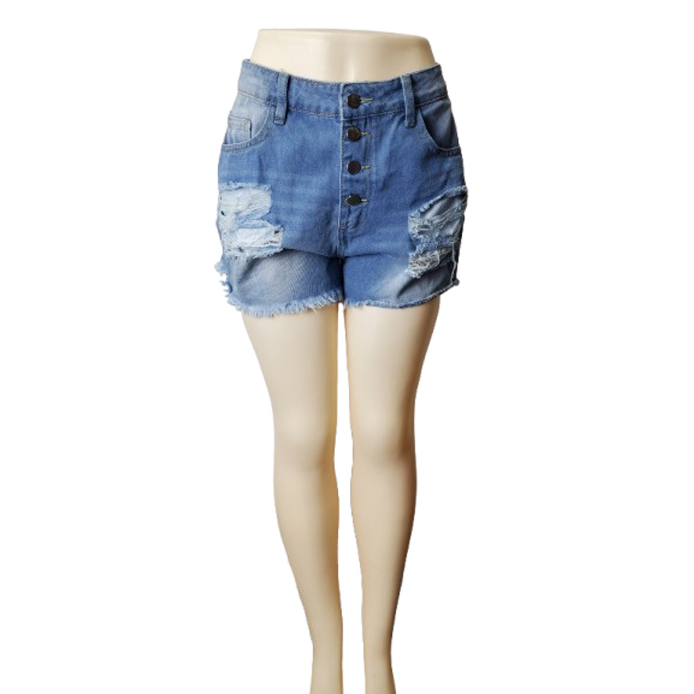 Fashion women's ripped blue jean shorts size L